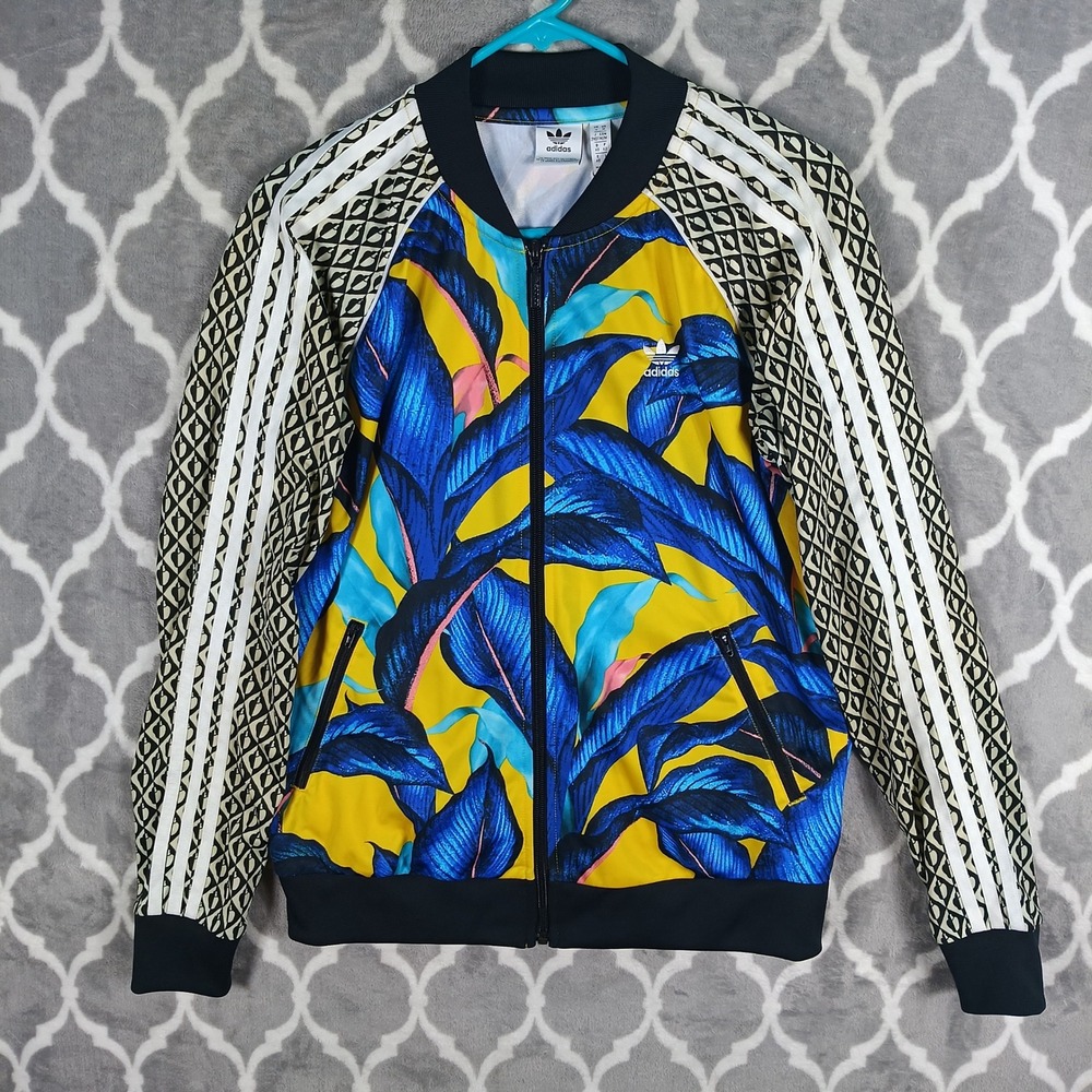 Adidas Farm Rio Track Jacket Women Medium Blue Yellow Brazil Leaf Trefoil SST